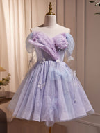 Purple Tulle Puffy Short Formal Prom Dress, Cute Purple Homecoming Dress