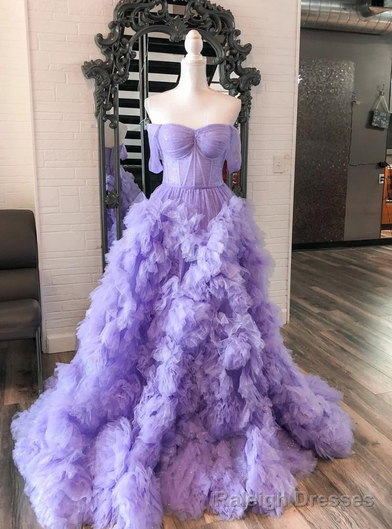 Purple Tulle Ruffles Off-the-Shoulder Prom Dress Main image