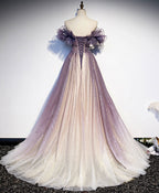 Purple Tulle Sequin Long Formal Prom Dress Purple Prom Dress