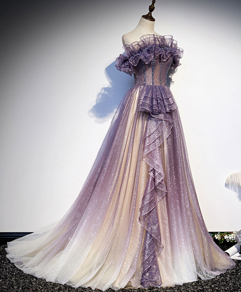 Purple Tulle Sequin Long Formal Prom Dress Purple Prom Dress