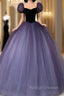 Purple Tulle Sequin Long Prom Dress, Purple Evening Dress