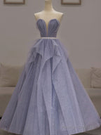 Purple Tulle Sequin Long Prom Dress Purple Sequin Evening Dress