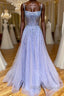 Purple tulle sequin long prom dress tulle formal dress