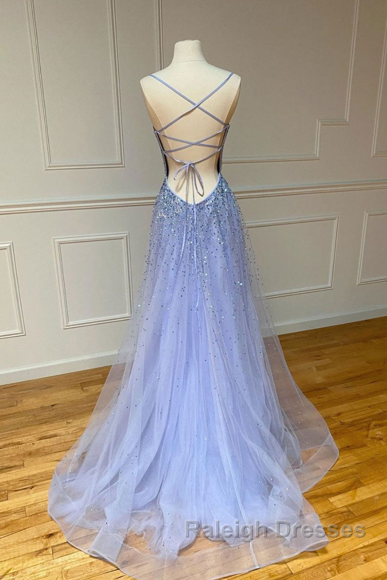 Purple tulle sequin long prom dress tulle formal dress Secondary image