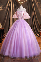 Purple Tulle Sequins Long Prom Dress, Beautiful Off The Shoulder Evening Party Dress