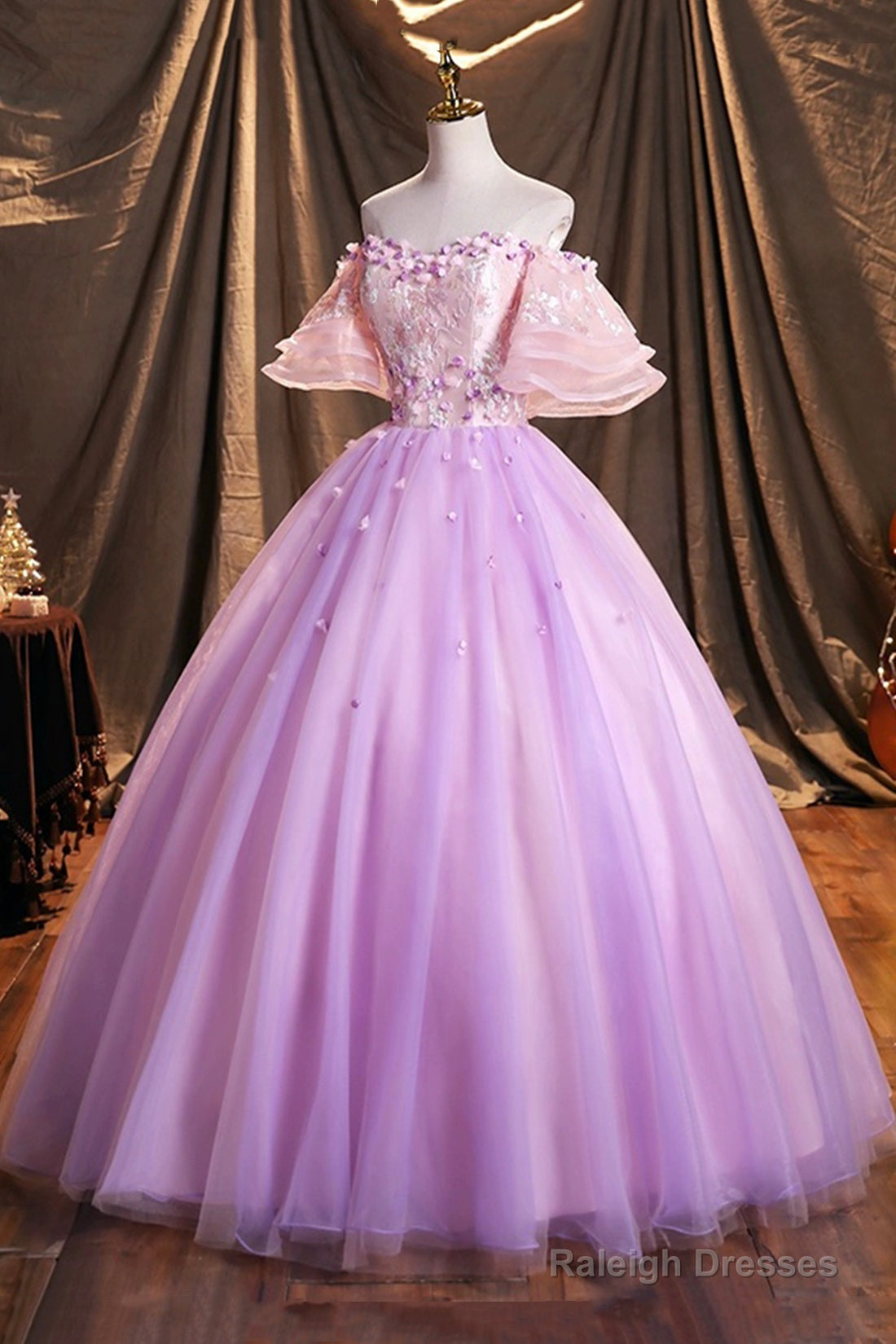 Purple Tulle Sequins Long Prom Dress, Beautiful Off The Shoulder Evening Party Dress