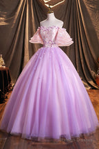 Purple Tulle Sequins Long Prom Dresses Beautiful Off The Shoulder Prom Dresses