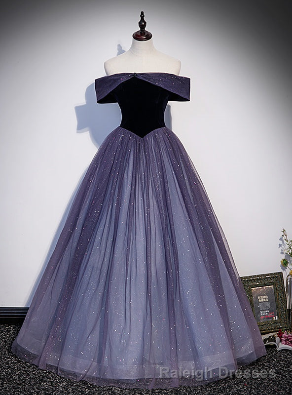 Purple Tulle Sequins Off the Shoulder Prom Dress Main image
