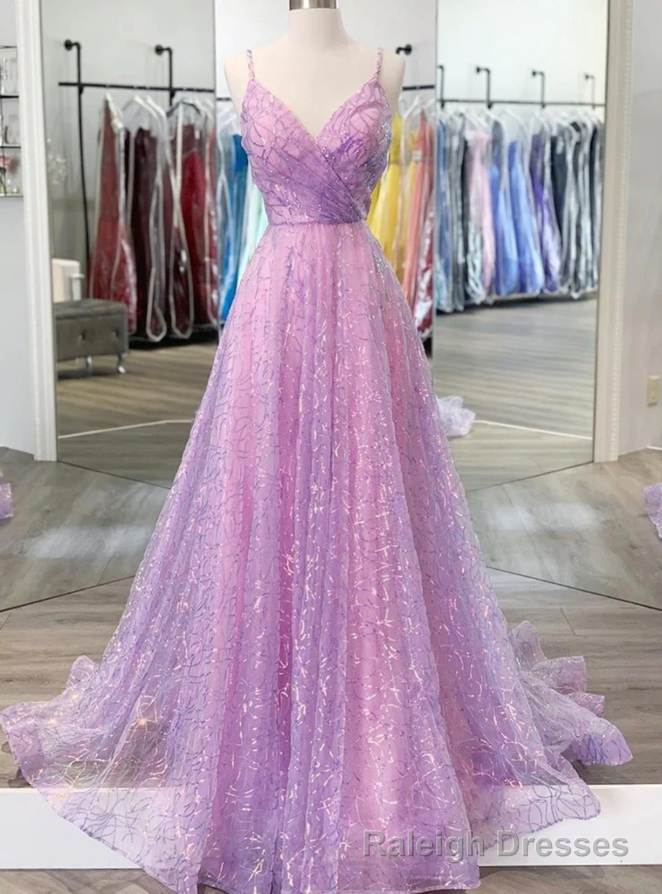 Purple Tulle Sequins Sequins Spaghetti Straps Prom Dress Main image