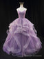 Purple Tulle Sequins Spaghetti Straps Pleats Prom Dress