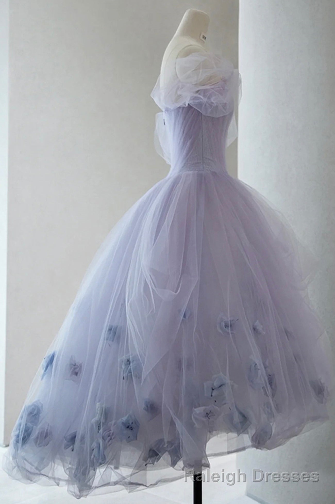 Purple Tulle Short A Line Prom Dress, Cute Off the Shoulder Prom Dress Main image