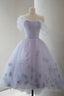 Purple Tulle Short A Line Prom Dress, Cute Off the Shoulder Prom Dress