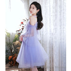 Purple Tulle Short Off Shoulder Homecoming Dress, Purple Prom Party Dresses