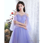 Purple Tulle Short Off Shoulder Homecoming Dress, Purple Prom Party Dresses