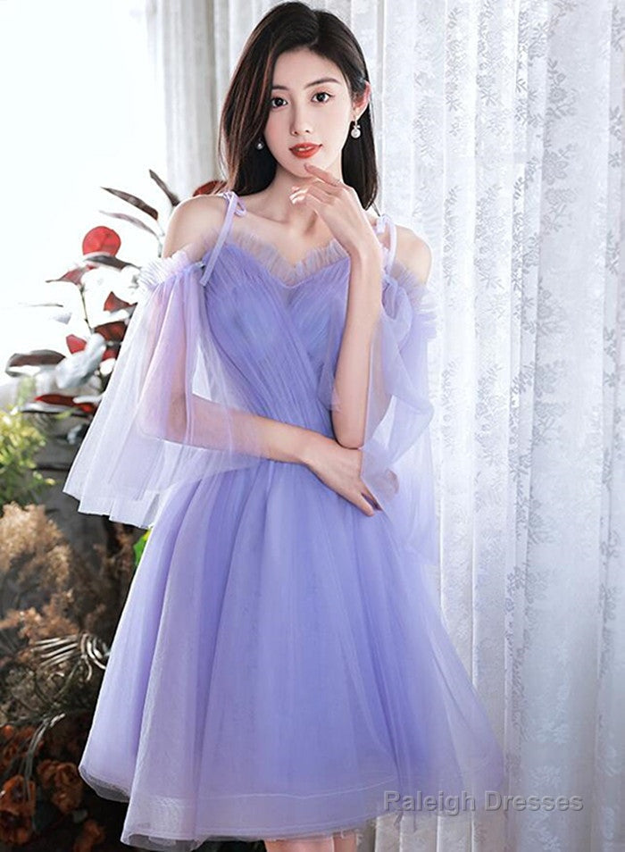 Purple Tulle Short Off Shoulder Homecoming Dress, Purple Prom Party Dresses
