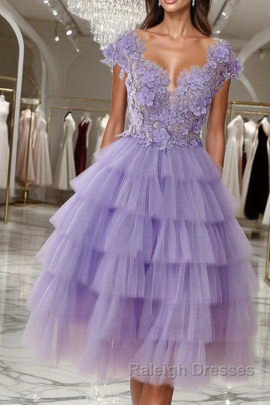 Purple tulle short prom dress, purple evening dress Main image