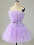 Purple?Tulle Short Prom Dress Purple Formal Homecoming Dress
