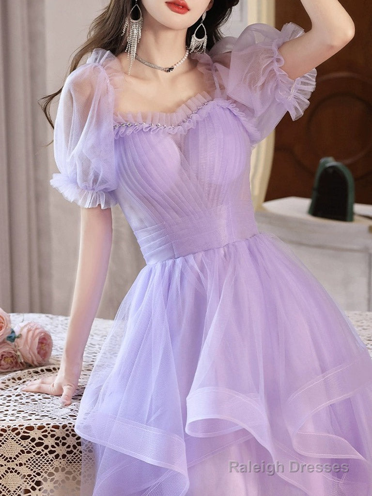Purple Tulle Short Prom Dress, Purple Homecoming Dress
