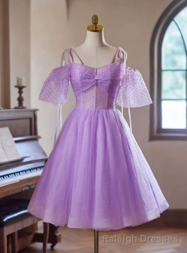 Purple Tulle Spaghetti Straps Pleats Homecoming Dress Main image
