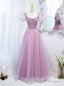Purple Tulle Square Puff Sleeve Prom Dress