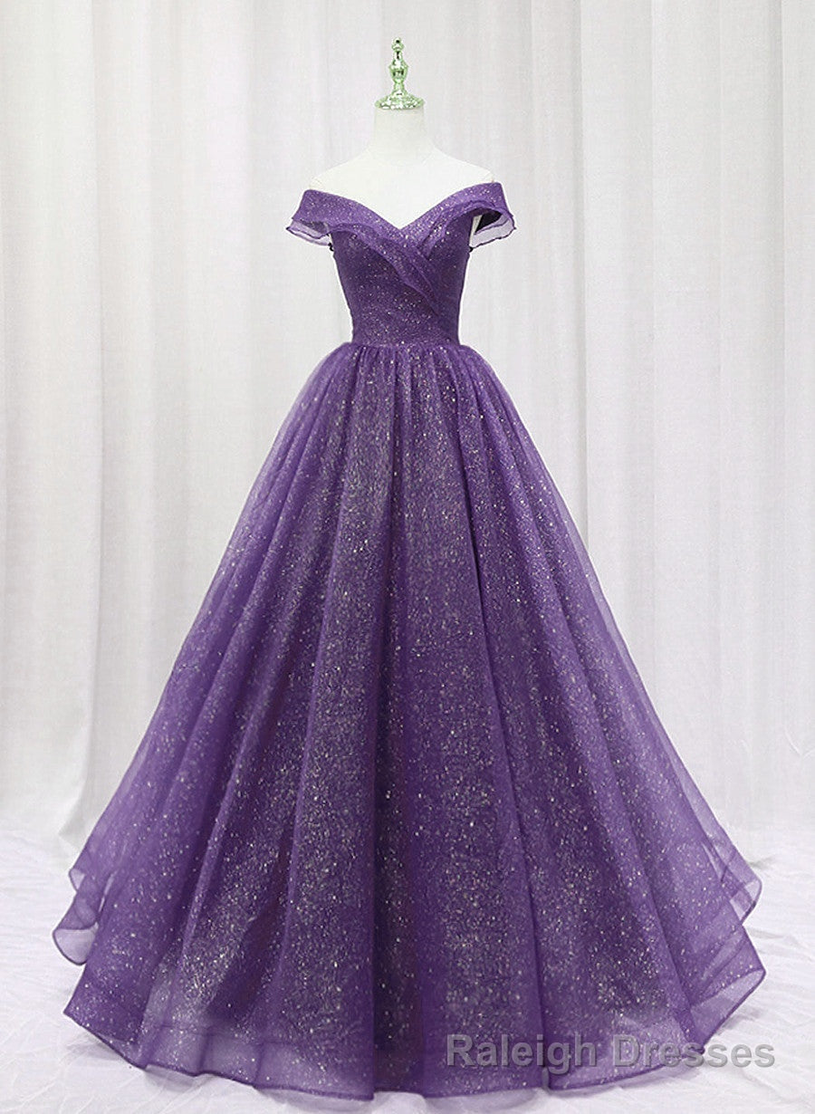 Purple Tulle Sweetheart Long Prom Dress Formal Dress, A Line Tulle Prom Dress