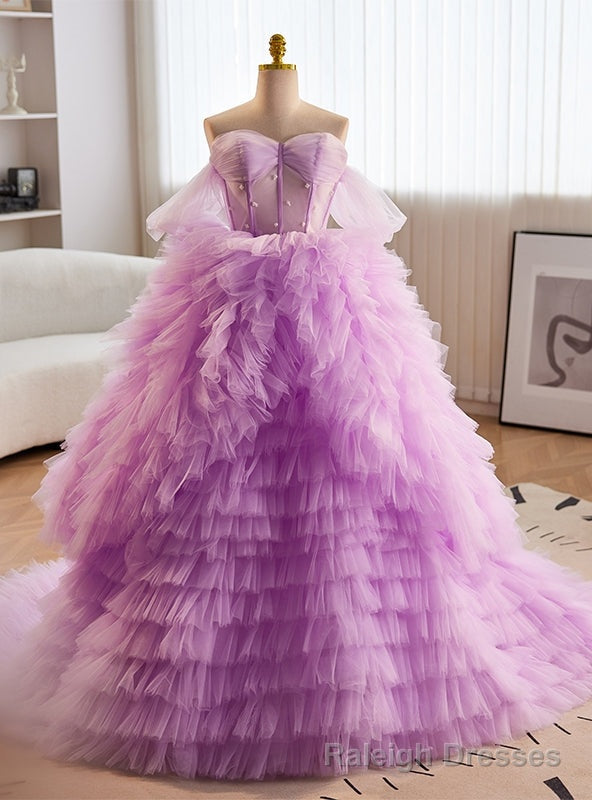 Purple Tulle Tiers Sweetheart Prom Dress Main image