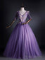 Purple Tulle V Neck Appliques Short Sleeve Quinceanera Dress