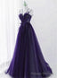 Purple Tulle with Lace Applique Long Prom Dress, Purple Long Formal Dress