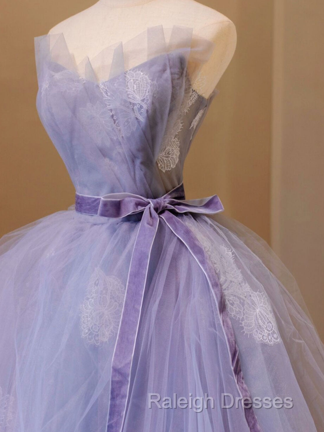 Purple V Neck Tulle Lace Long Prom Dress, Purple Formal Sweet 16 Dress Secondary image
