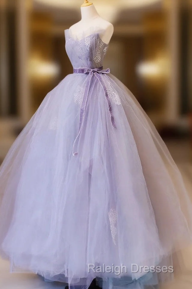 Purple V Neck Tulle Lace Long Prom Dresses Purple Prom Sweet 16 Dresses Main image