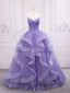 Purple v neck Tulle Long Prom Dress, Purple Sweet 16 Dress