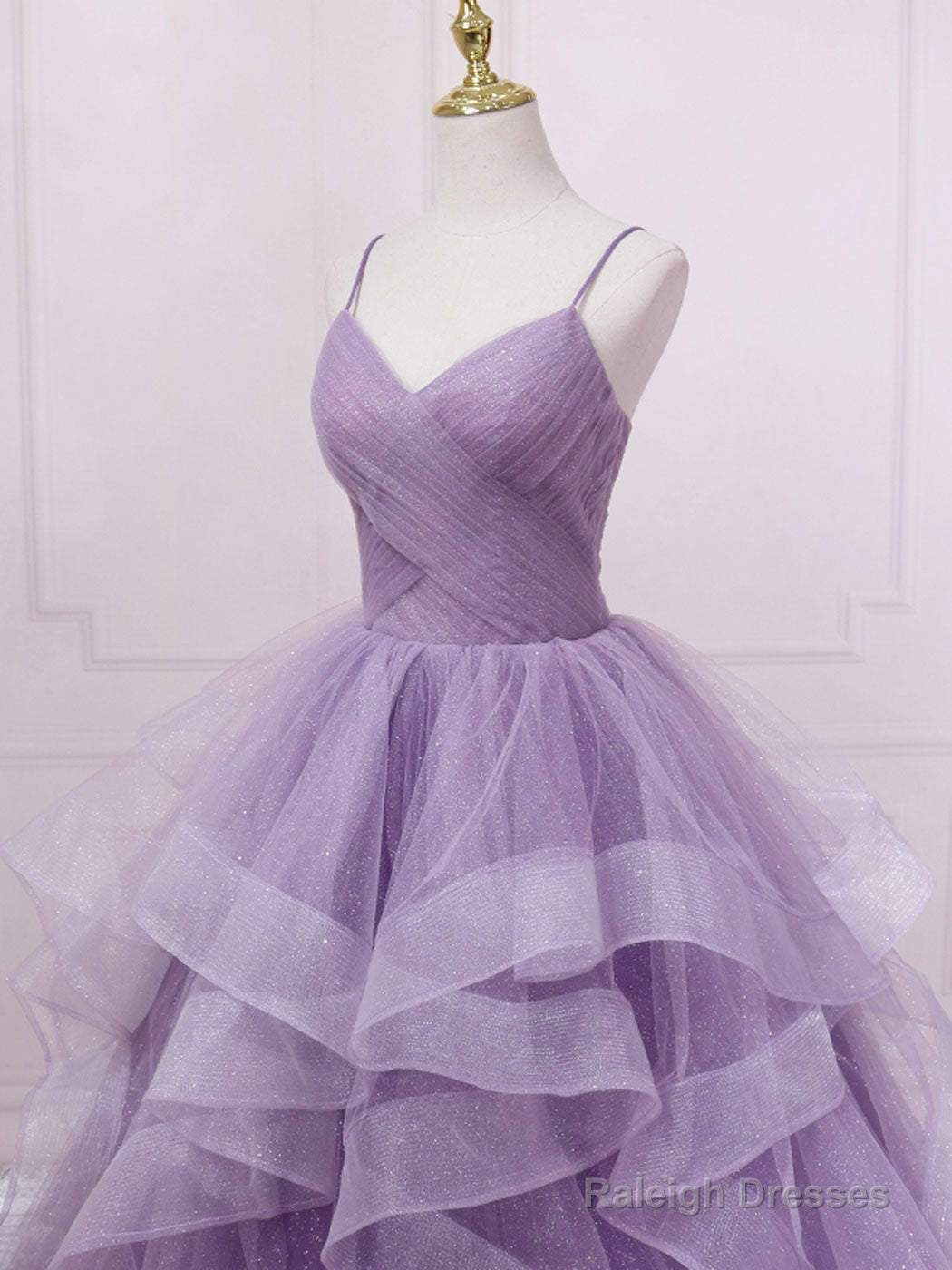 Purple V Neck Tulle Long Prom Dress, Purple Tulle Formal Party Dress Secondary image