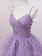 Purple V Neck Tulle Long Prom Dress, Purple Tulle Formal Party Dress