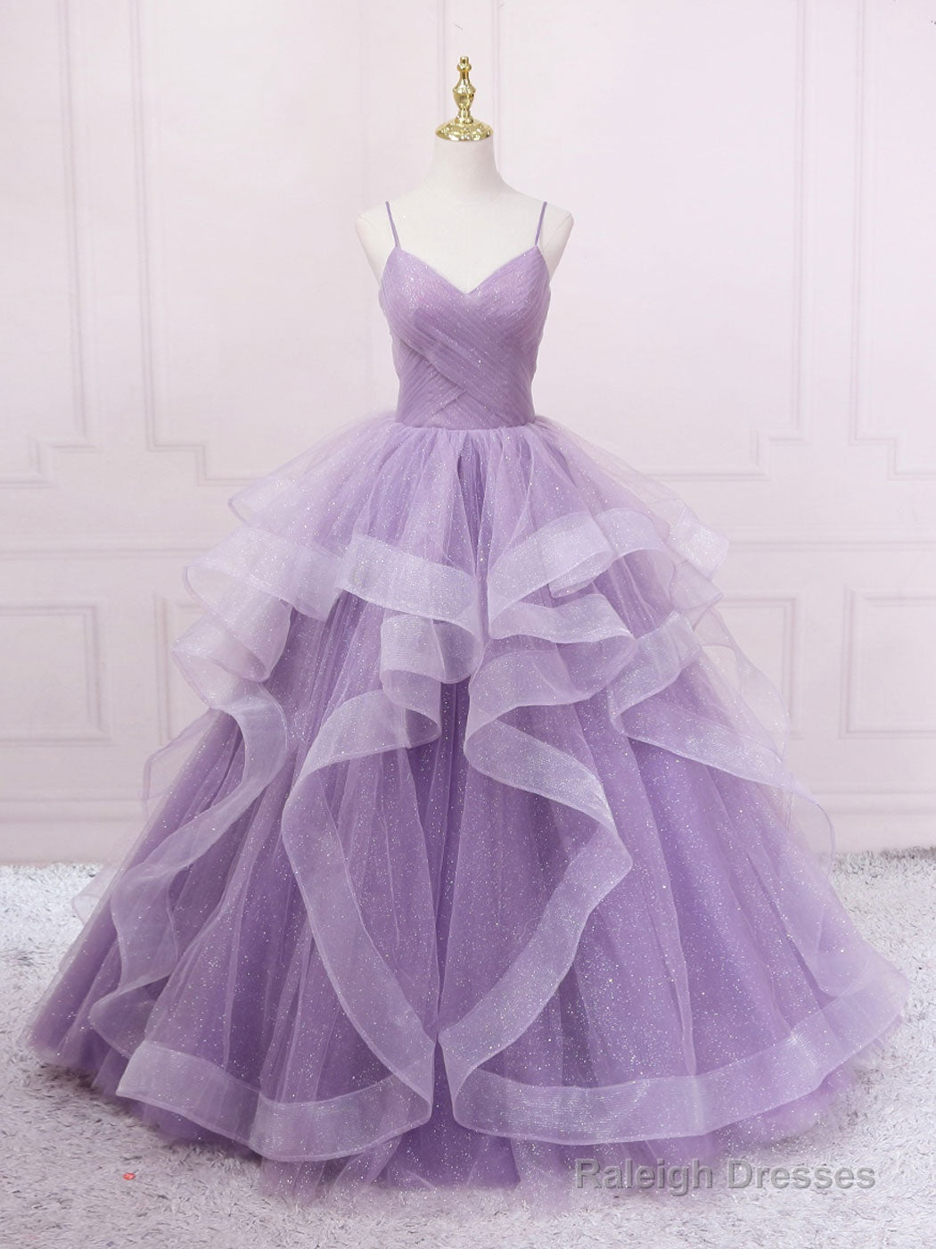 Purple V Neck Tulle Long Prom Dress, Purple Tulle Formal Party Dress Main image