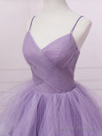 Purple V Neck Tulle Sequin Long Prom Dress Purple Tulle Formal Prom Dress