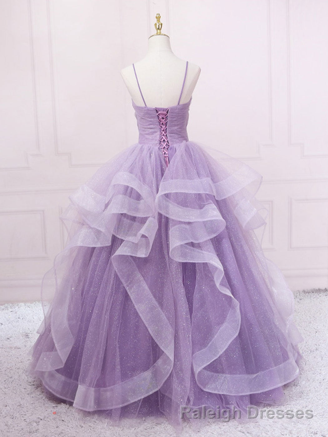 Purple V Neck Tulle Sequin Long Prom Dress Purple Tulle Formal Party Dress