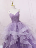 Purple V Neck Tulle Sequin Long Prom Dress Purple Tulle Formal Prom Dress