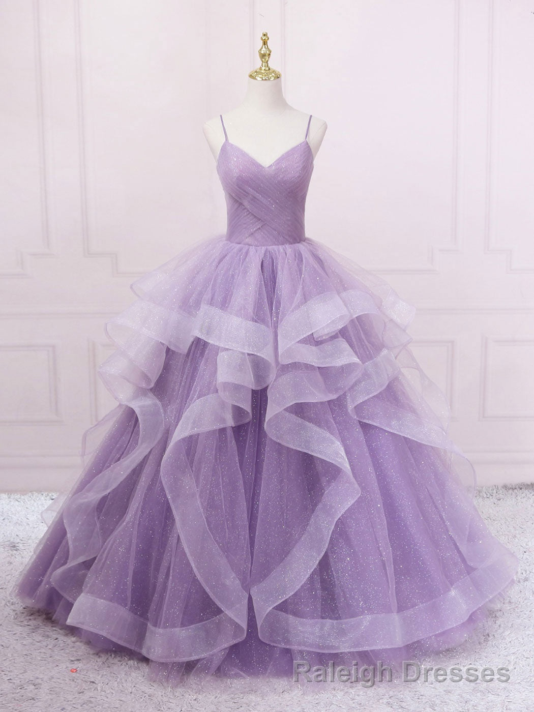 Purple V Neck Tulle Sequin Long Prom Dress Purple Tulle Formal Party Dress Main image
