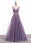 Purple V-neckline Tulle with Lace Floor Length Party Dress Evening Dress,Purple Prom Dress