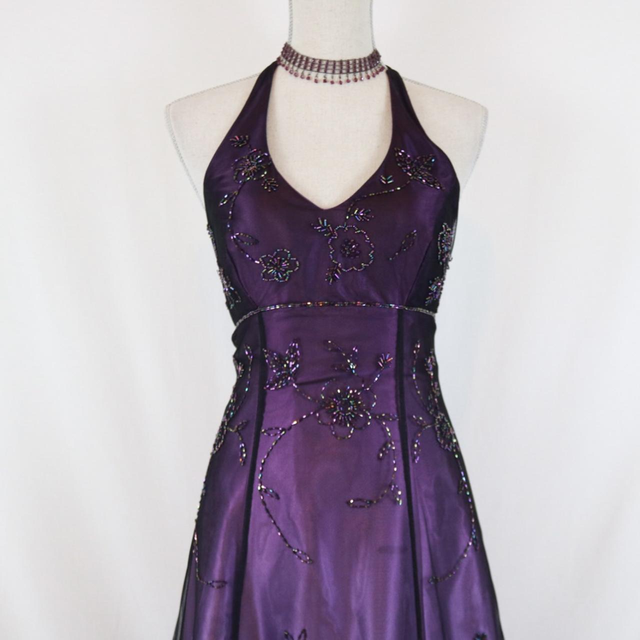 Purple Vintage Fashion Ombre Beaded Empire Waist Halter Long Elegant Prom Gowns Prom Gowns Prom Dresses