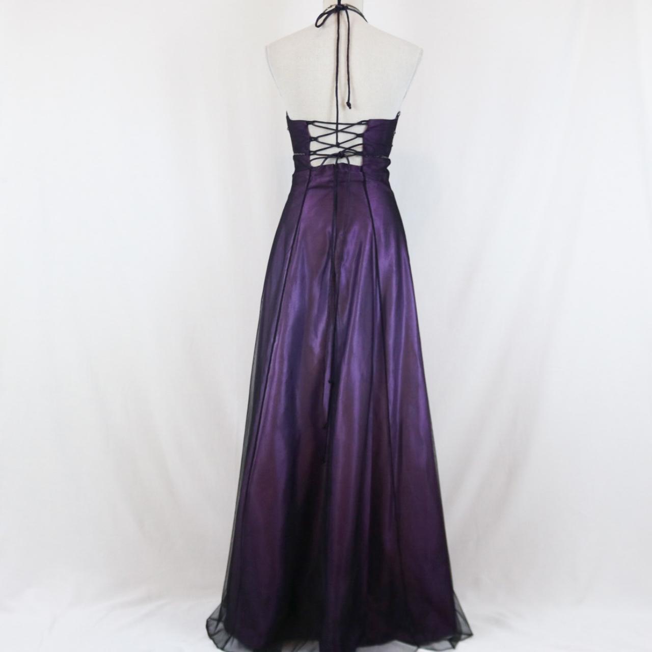 Purple Vintage Fashion Ombre Beaded Empire Waist Halter Long Elegant Prom Gown Evening Gown Party Dress