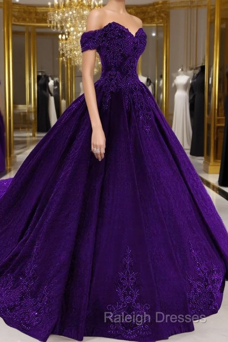 Purple Wedding Dresses, Lace Ball Gown Prom Dress, Off The Shoulder For Women Main image