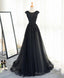 Black A Line Tulle Lace Long Prom Dress, Evening Dress