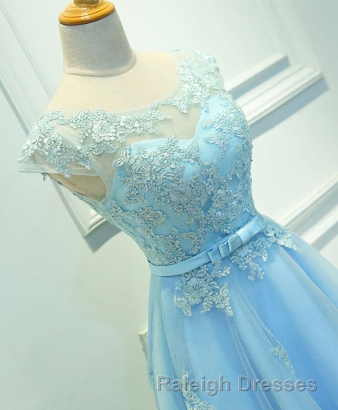 Light Blue Lace Tulle Short Prom Dress, Homecoming Dress
