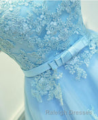Light Blue Lace Tulle Short Prom Dress, Homecoming Dress
