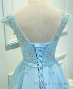 Light Blue Lace Tulle Short Prom Dresses Homecoming Dresses