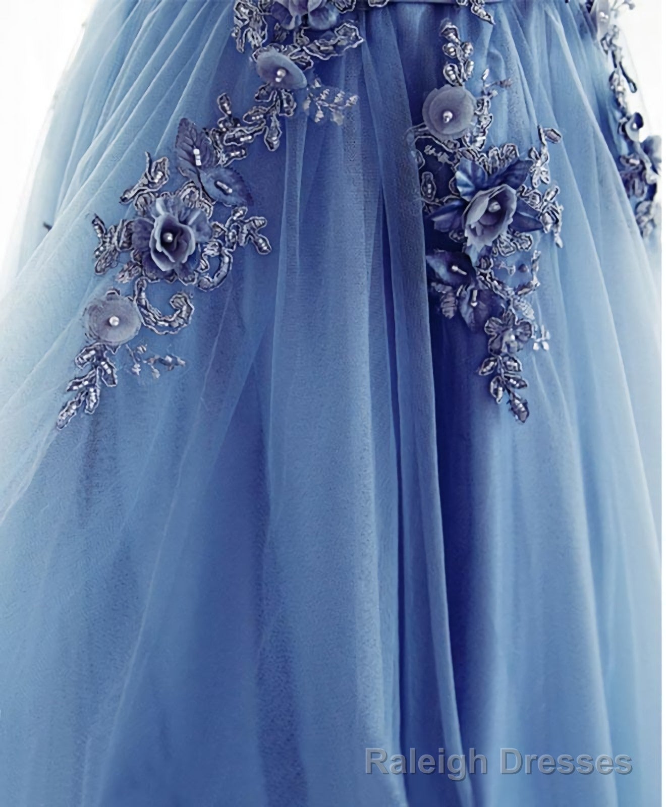 Blue A Line Tulle Lace Long Prom Dress, Evening Dress
