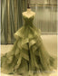 A Line Prom Dresses Elegant Dress Formal Court Train Sleeveless Spaghetti Strap Tulle with Pleats Ruffles Masquerade Dress