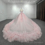 Quinceanera Ball Gowns Off-the-Shoulder Sequined Pink Dress