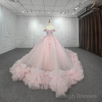Quinceanera Ball Gowns Off-the-Shoulder Sequined Pink Dress